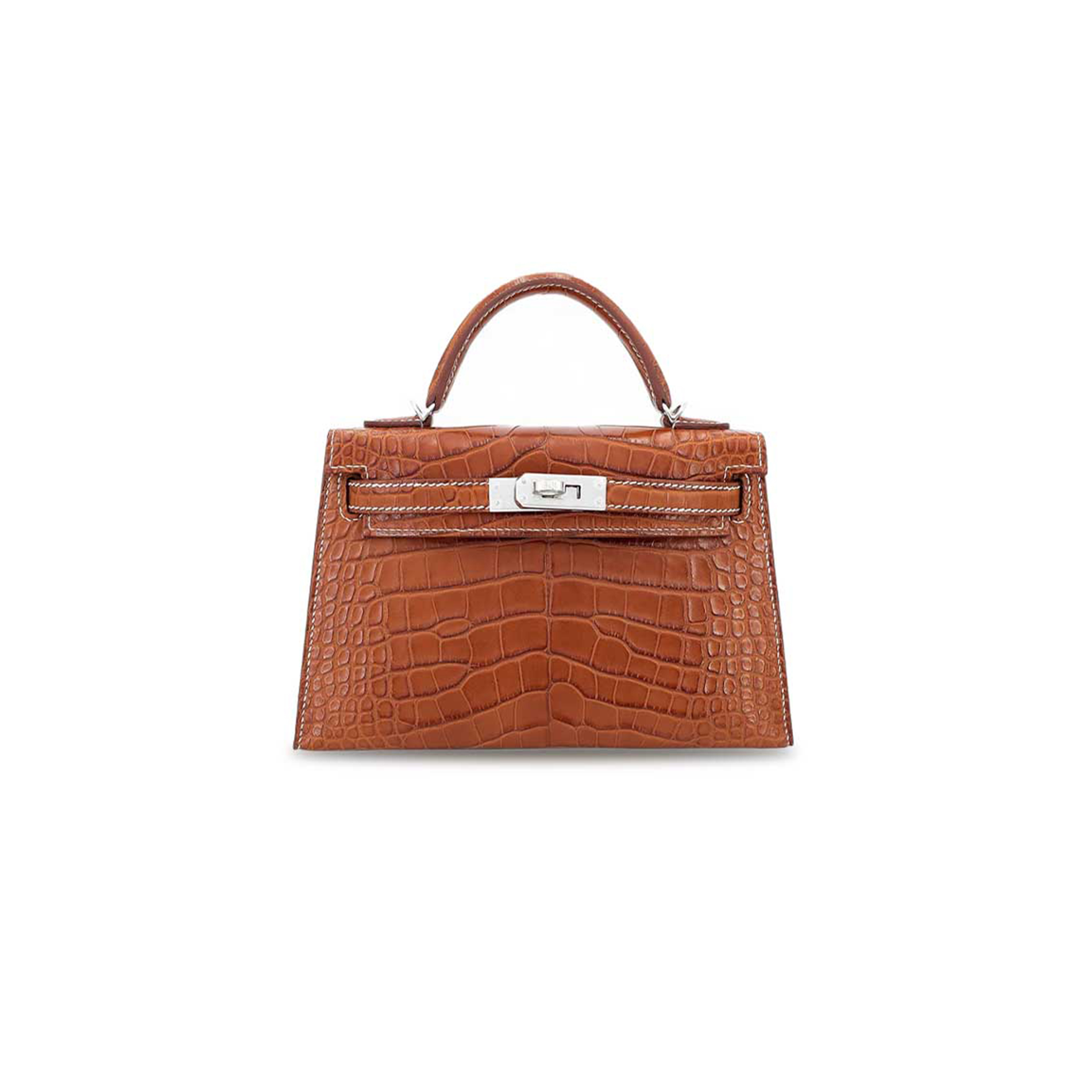 HERMÈS MASTER MINI KELLY II MATTE AMERICAN CROCODILE YELLOW SILVER BUCKLE (19*12*5.5cm)